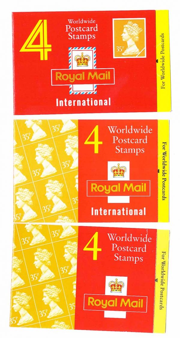 GB Booklets - Window  GK3 4x 35p, ditto GK6 matrix cover (cyl W2W3), GK7 Olympics cover