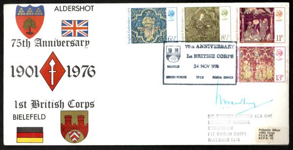 GB 1976 Christmas FDC 1st British Corps BFPO1923 special cancel, signed by Lt General Commander, Forces cover