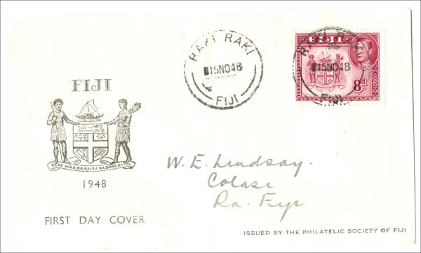 Fiji 1948 8d vfu on illus FDC RAKI-RAKI 15NO48 cds - fine