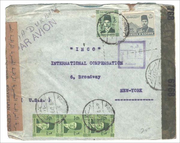 Egypt 1942 WW2: doubly censored airmail cover to New York