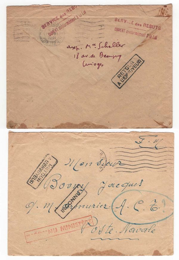 France 1945 Re-used Envelope Unknown, opened & returned to Sender, Limoges