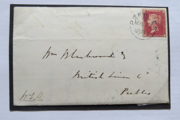 GB 1861 Envelope & enclosed part letter Eddleston cancel to Peebles 1d red 17Mar1861 fine.