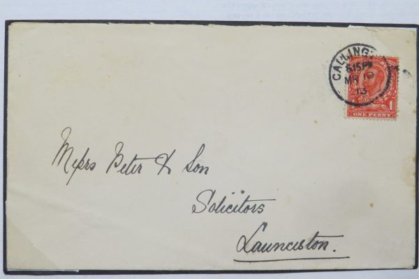 GB 1913 Envelope 1d scarlet sg342 from J Biscome, Ironmonger & House Furnisher Callington, Cornwall to Launceston, Cornwall. Attractive firm's printed advertisement in red on reverse 19MR13. Fine