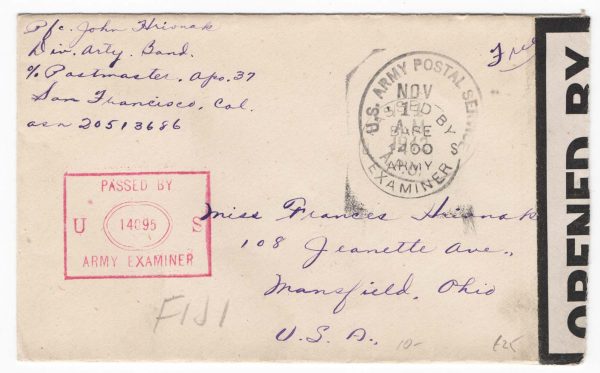 Fiji 1942 Fine US Army censored cover to Ohio, crisp markings