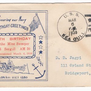 USA 1938 USS Seagull mine sweeper 19th Birthday illus cover Sub Base Pearl Harbour