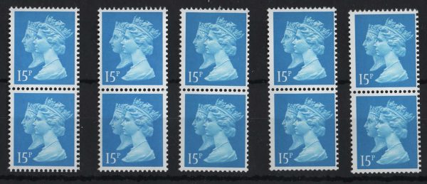 GB 1990 Machin double heads 15p left band good perfs um, 10 copies