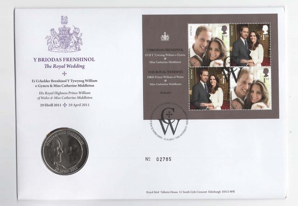 GB 2011 Royal Wedding William & Kate M/sheet coin cover incl £5 coin