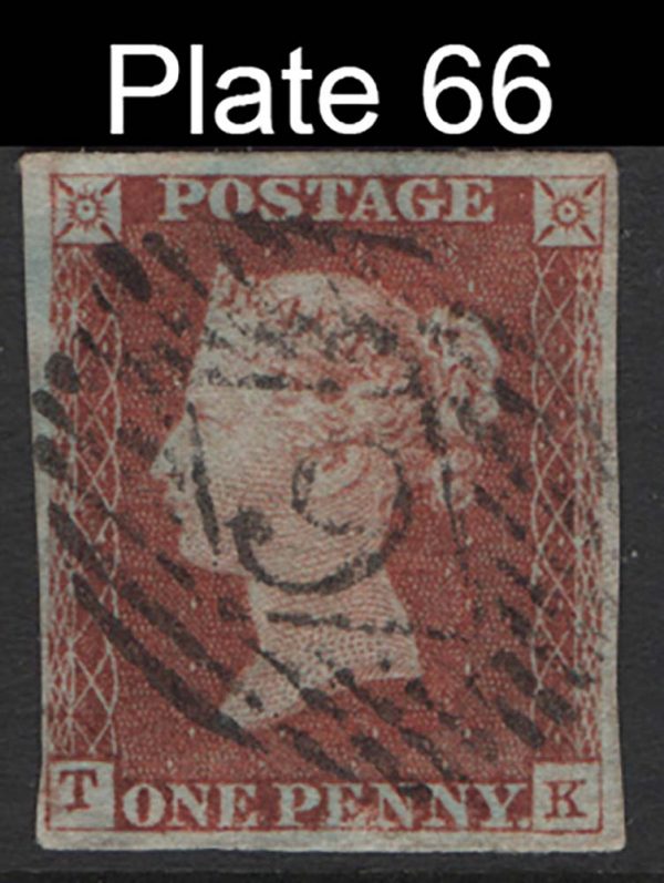 GB 1841 1d red plate 66 TK vfu, 4 good-large margins