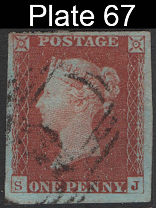 GB 1841 1d red plate 67 SJ vfu, 4 good-large margins