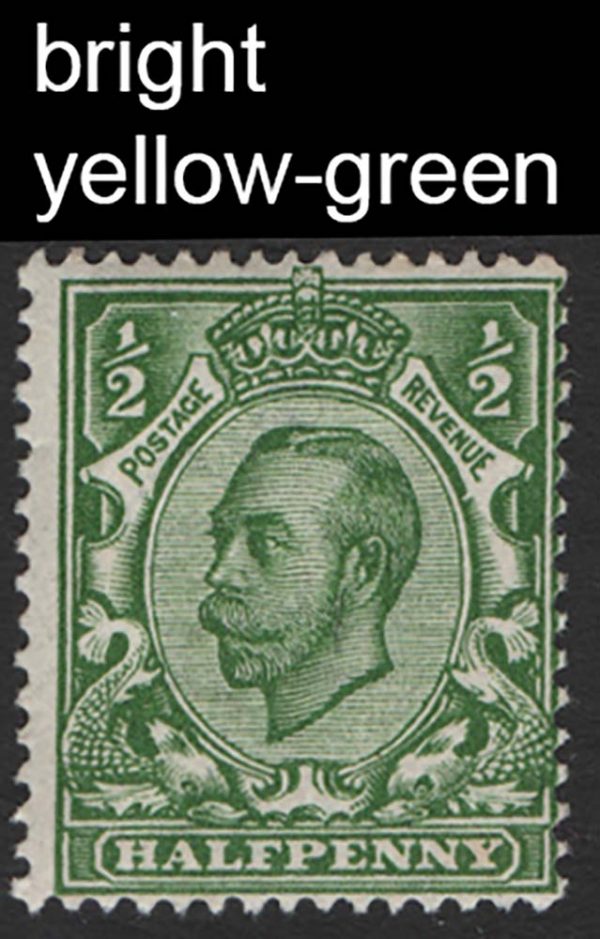 GB 1911 ½d die 2 wmk crown bright yellow-green (deep shade) sg340 Spec N4(7) um c£70