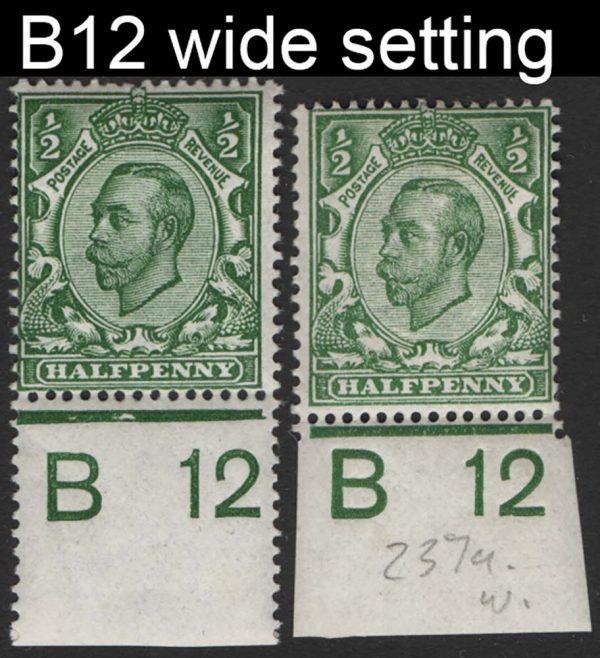 GB 1911 ½d die 2 wmk crown sg339 f mint singles B12(w) wide setting, perf type 2 and 2A