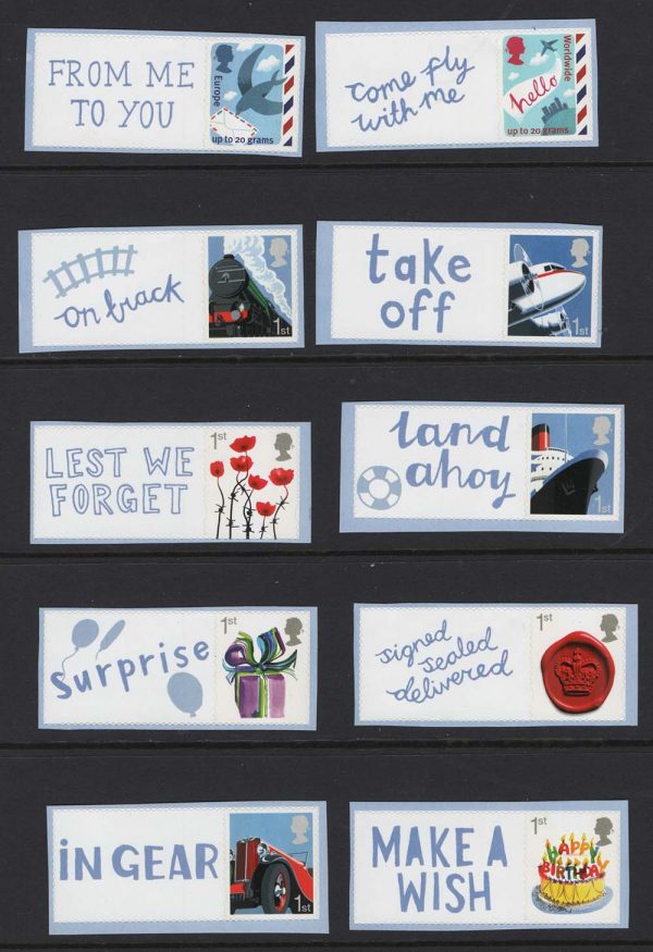 GB 2010 Smilers set of 10, designs as in m/sheet with labels attached (extras for Lindner album) um Face £18.80
