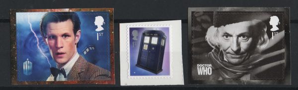 GB 2013 Dr Who s/adhesives Smith, Tardis, Hartnell 1st um sg3448-50