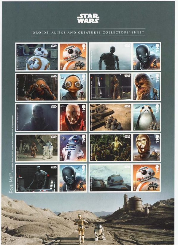 GB 2017 LS106 Star Wars Smilers Sheet um Droids, Aliens