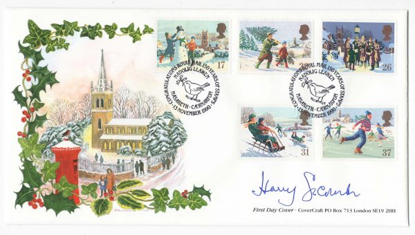 GB 1990 Christmas FDC signed Harry Secombe