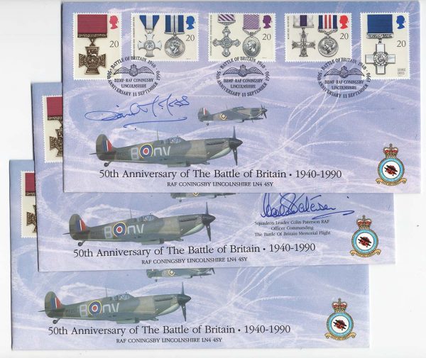 GB 1990 Gallantry set, Covercraft cover, REF Coningsby Sp h/stamp, three copies, 2 signed c£105