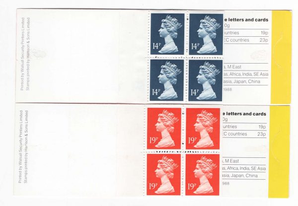 GB Booklets - Window  GB4 4x 14p dark, Harrison/Walsall, ditto GD4 4x 19p