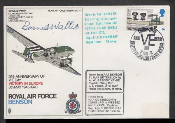 GB 1970 RAF Museum RAF Benson SC32 cover signed Barnes Wallis, Dambusters VE Day anniversary