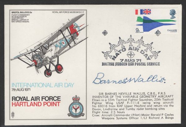 GB 1971 RAF Museum SC17 cover signed Barnes Wallis, Dambusters NATO Air Day 7AU71 cancel