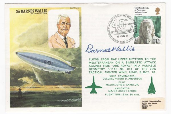 GB 1976 RAF Museum HA6 cover signed Barnes Wallis, Dambusters '40th Anniversary of the Wellington' cancel