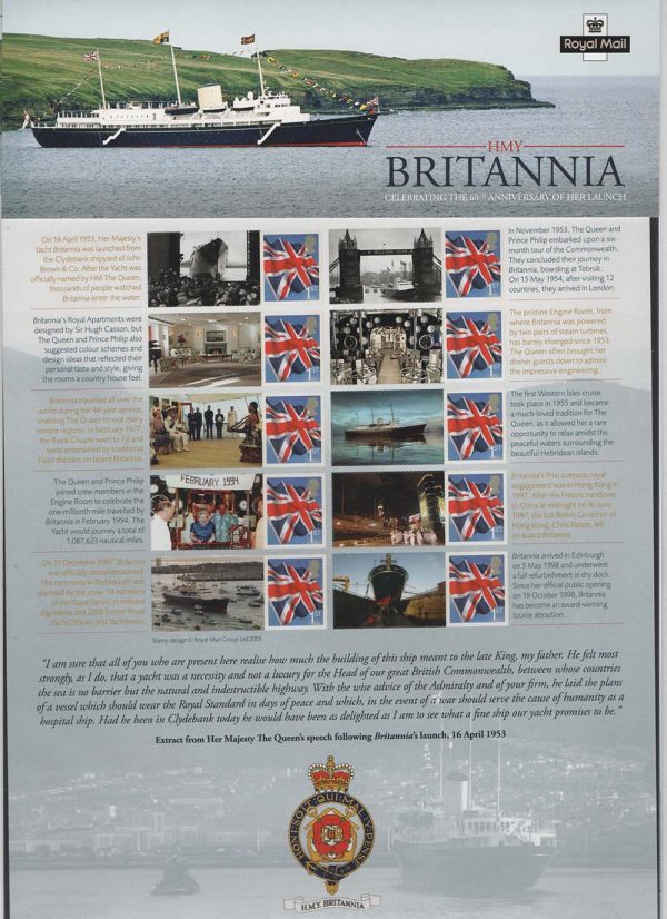 GB 2013 HMY Britannia Smilers Sheet um - 60th anniversary of Launching
