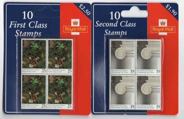 GB 1995 National Trust 10x 19p and 10x 25p um in R Mail Bubble packs - unusual