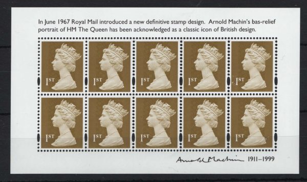 GB 2011 Arnold Machin sheetlet 10x 1st gold sgMS3222
