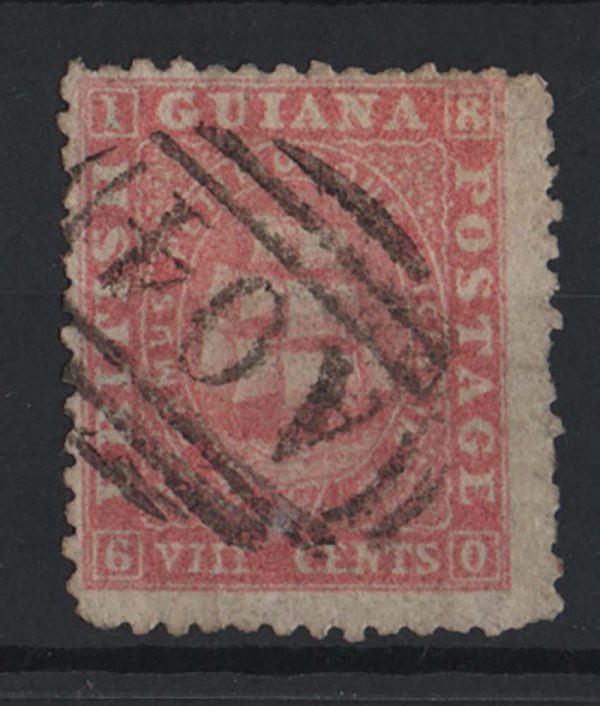 British Guiana 1860 8c pink perf 12, thick paper fu, the scarcer A04 numeral sg35 c£90