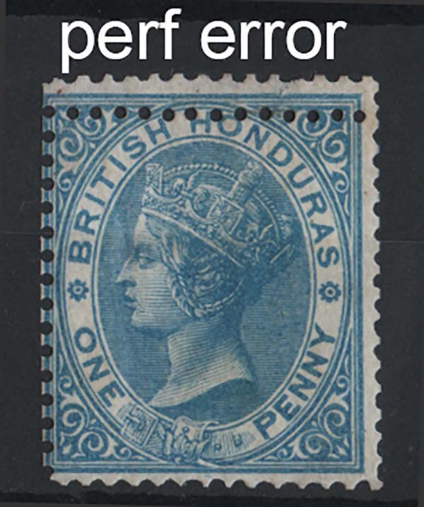 British Honduras 1865 1d blue no wmk vf mint sg2, ERROR extra row of perfs at top c£100++