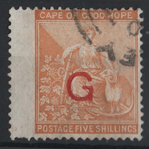Griqualand West 1877 5s ovpt type 6 in red sg10f fu c£90