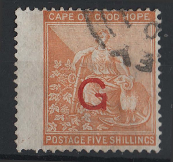 Griqualand West 1877 5s ovpt type 6 in red sg10f fu c£90