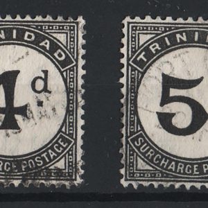 Trinidad 1923 Postage Due wmk script 4d, 5d sgD21-22 vfu c£170
