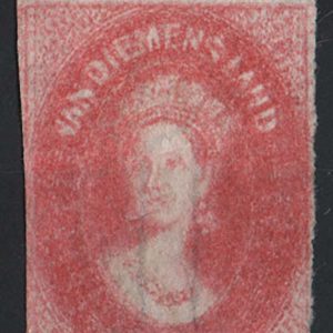 Tasmania 1857 1d carmine wmk numeral sg29var apparently mint no gum, variety double impression, 2½  margins c£400 as normal
