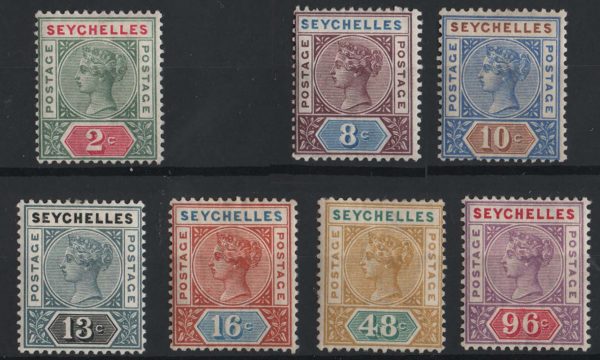 Seychelles 1890 2c - 96c die I (ex 4c) sg1, 3-8 vf mint c£170+ as singles