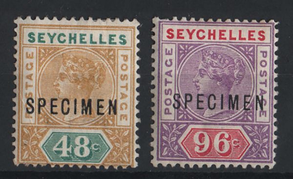 Seychelles 1890 48c, 96c die I ovpt Specimen sg7-8s vf mint