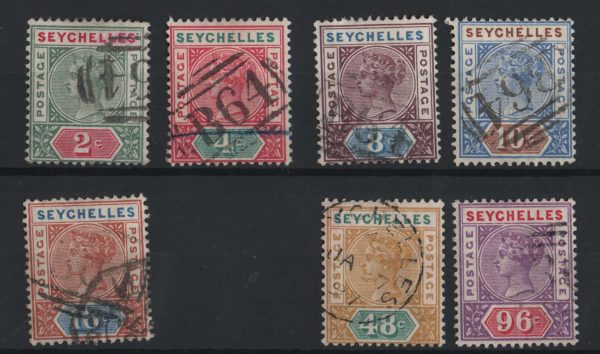 Seychelles 1890 2c - 96c die I (ex 13c) sg1-4, 6-8 fu c£170+ as singles