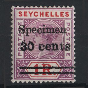 Seychelles 1902 2c on 4c - 45c on 2r25 ovpt Specimen set of 5 vf mint sg41s-45s c£130