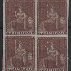 Trinidad 1851 (1d) purple brown on blued sg3 vf mint blk of 4 good margins (2x um)
