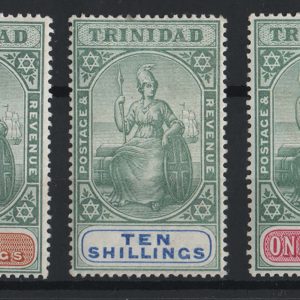 Trinidad 1896 Wmk CA 5s, 10s, £1 vf mint sg122-4 c£590