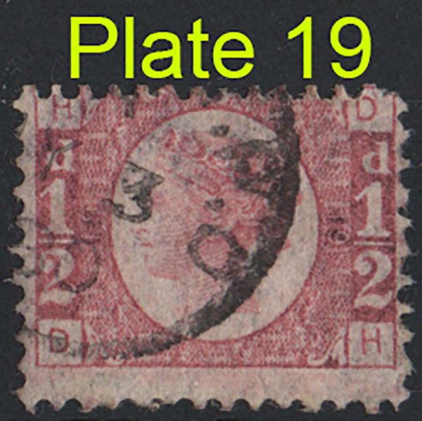 GB 1870 ½d plate 19 fu cds