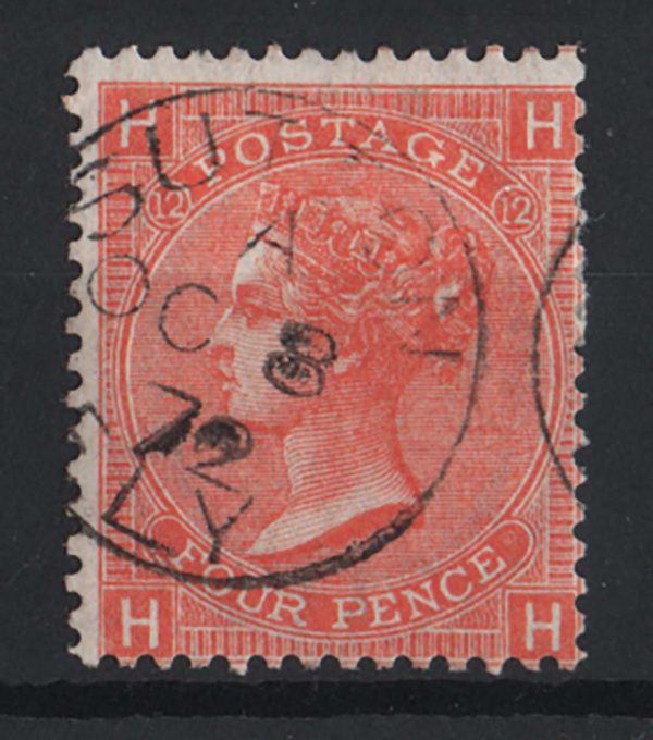 GB 1865 4d vermilion plate 12 vfu cds, fresh colour sg94
