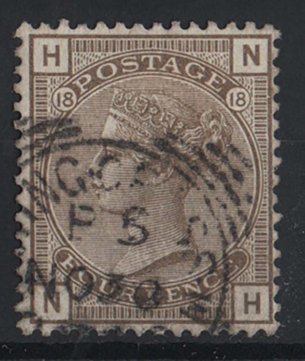 GB 1880 4d brown plate 18 vfu Squared cds sg160 c£75
