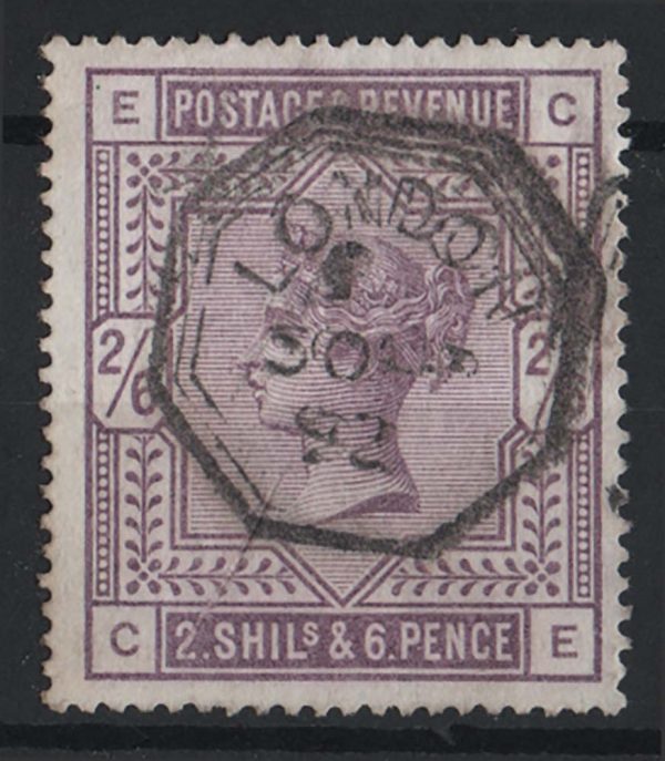 GB 1883 2/6d deep lilac sg179 vfu, London fancy octagonal cancel c£225+