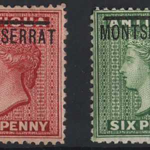 Montserrat 1876 1d red, 6d green sg1-2 (6d gum wrinkles) fresh m/mint c£113