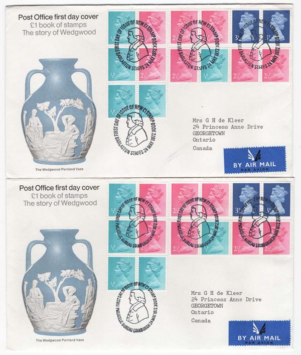 GB 1972 Wedgwood FDC incl fu ½p Machin sideband, good perfs with others, Barlaston Sp h/stamp, ditto Bureau cancel