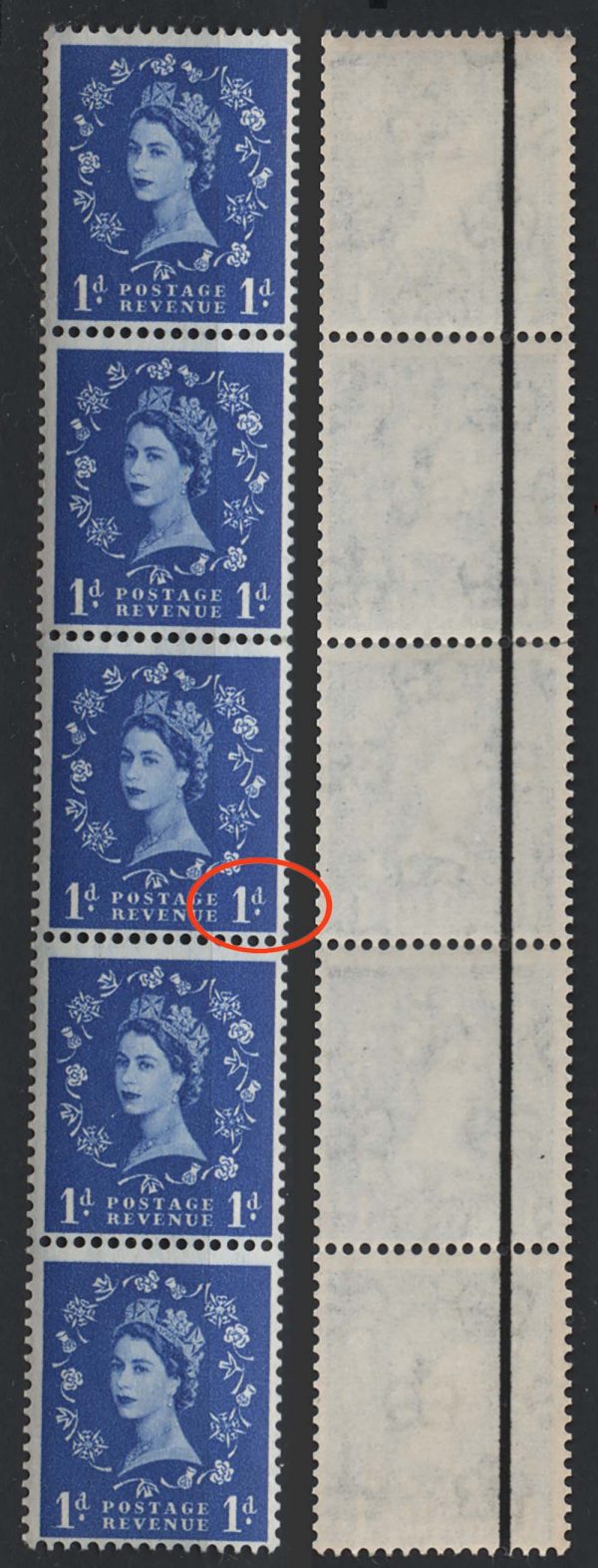 GB 1958 Graphite 1d one line, incl line through r/h 'd' variety um good perfs