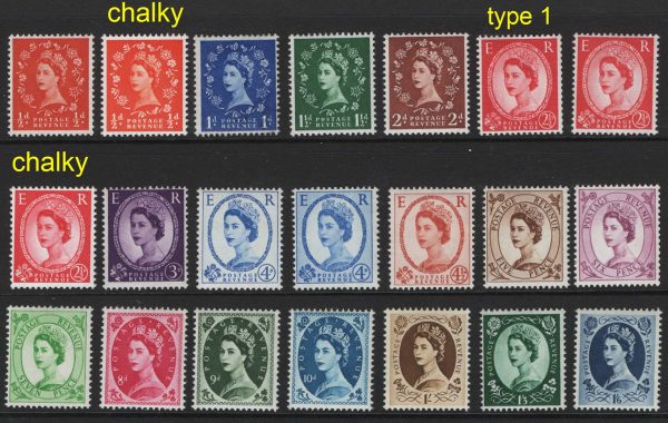 GB 1958 ½d - 1/6d complete set of 21 um incl ½d, 2½d chalky, 2½d type 1 & 4d light
