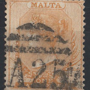 Malta 1882 ½d orange-yellow sg18, used, "A25" duplex