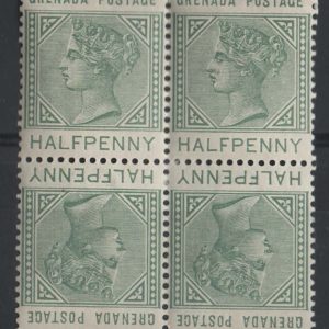 Grenada 1883 ½d dull green, in block of 4 (2 tête-bêche pairs), sg30a x 2, f mint