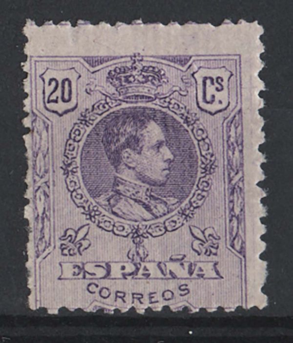 Spain 1909 20c bright violet, perf 13x12½, mint, slight pulled perfs at left & centred SW